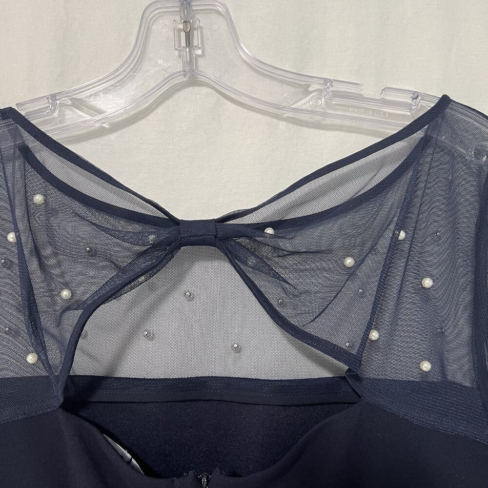 Karl Lagerfeld Cocktail Dress Ilussion Neckline Pearl Embellished Size 8 Blue - Picture 7 of 15